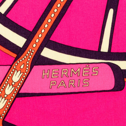 Hermes Cashmere Silk Balade En Berline Shawl 140 Fuchsia Orange Rose Pâle 4 of 5