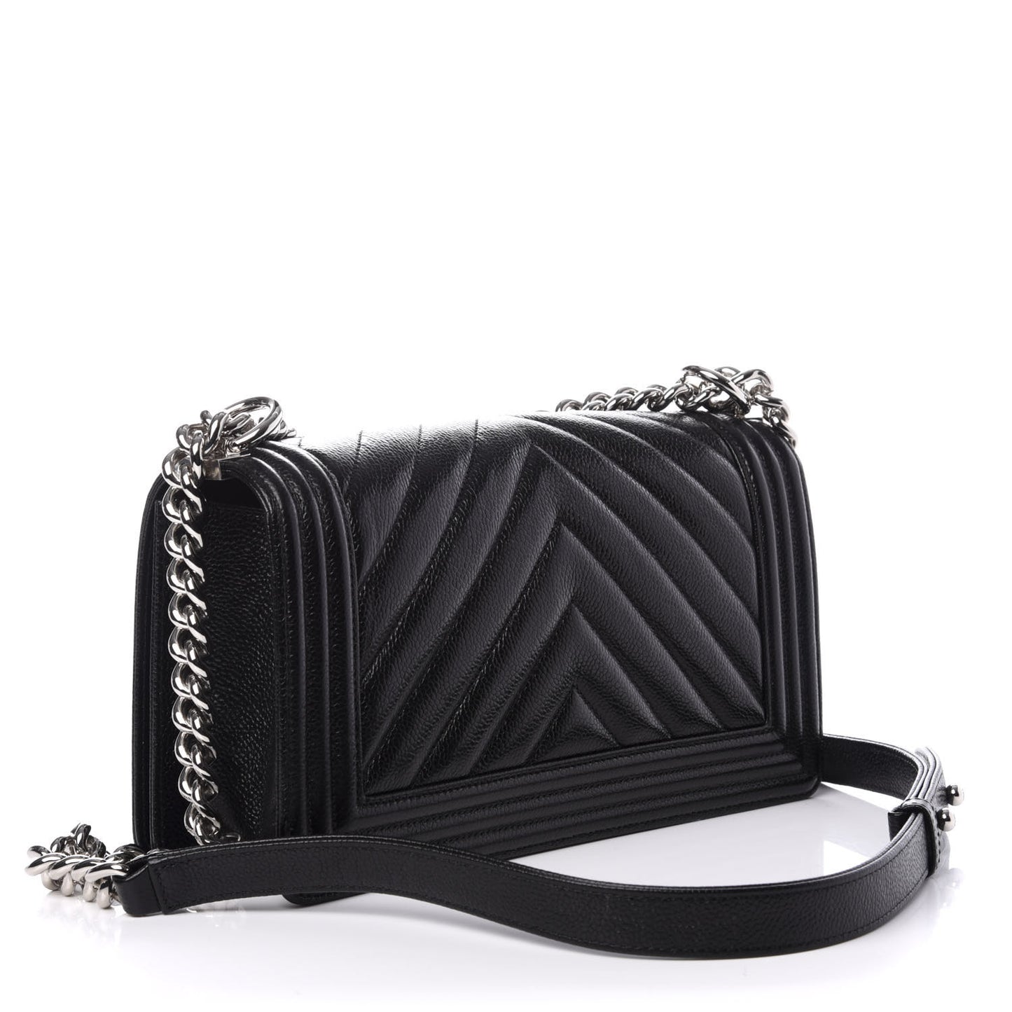 Caviar Chevron Quilted Medium Boy Flap Black