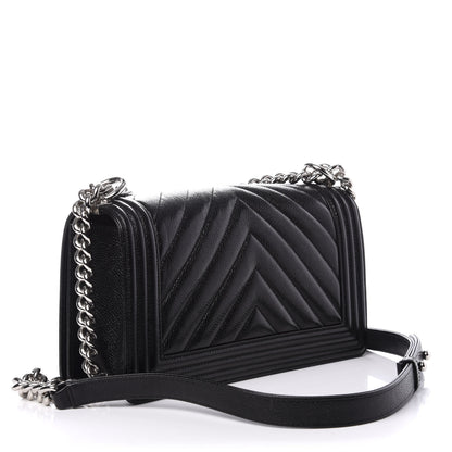 Chanel Caviar Chevron Quilted Medium Boy Flap Black 3 of 9
