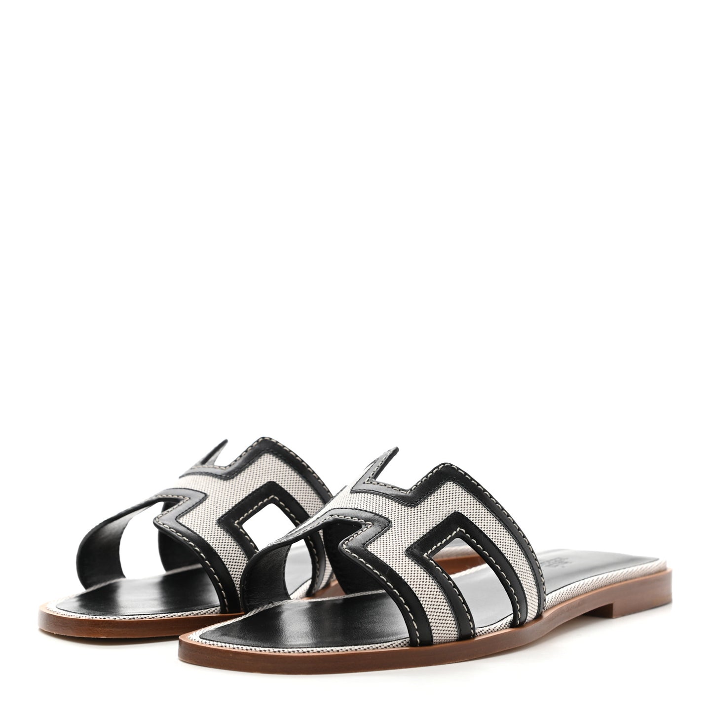 Calfskin Canvas Oran Sandals 37 Black