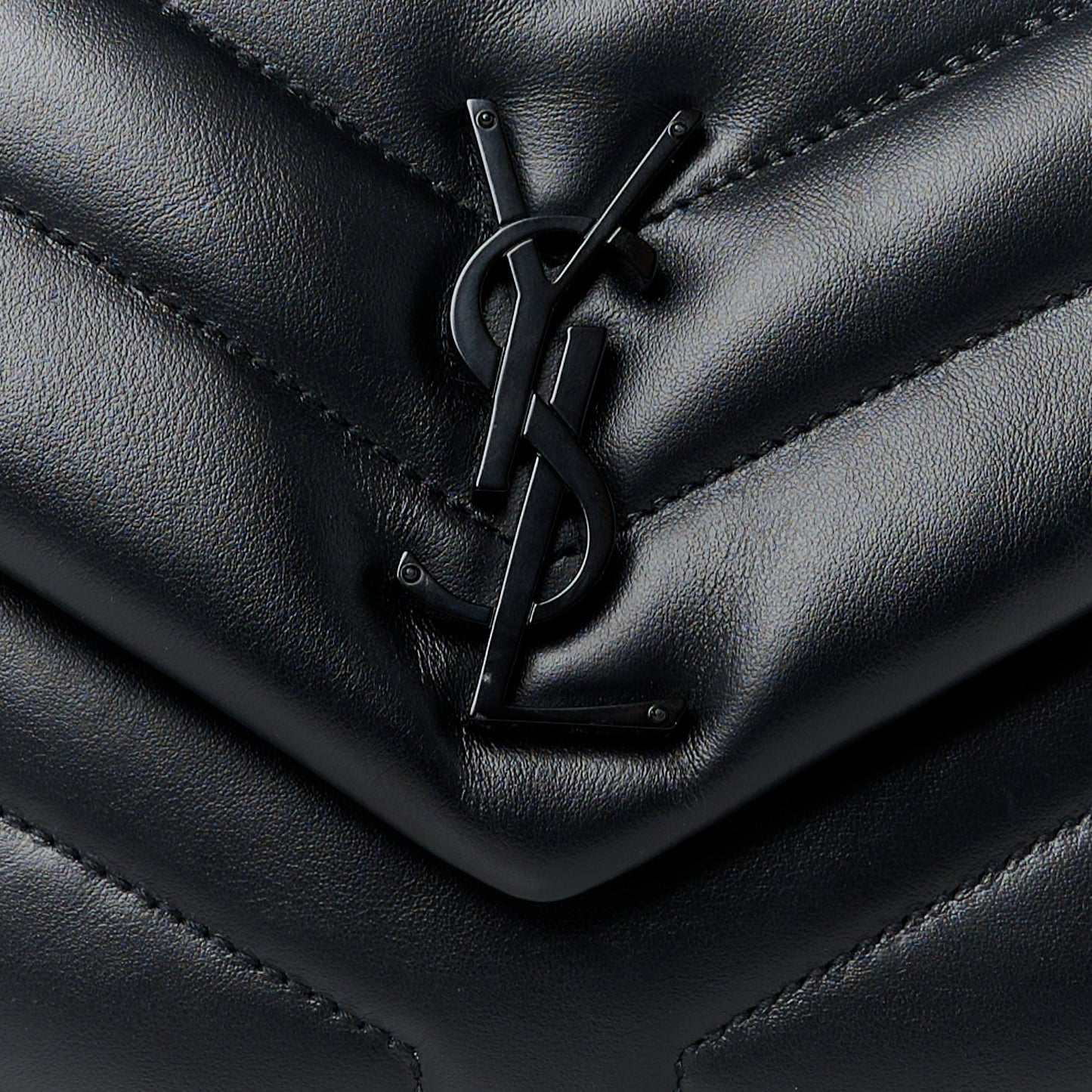 Calfskin Y Quilted Monogram Monochrome Small Loulou Chain Satchel Black