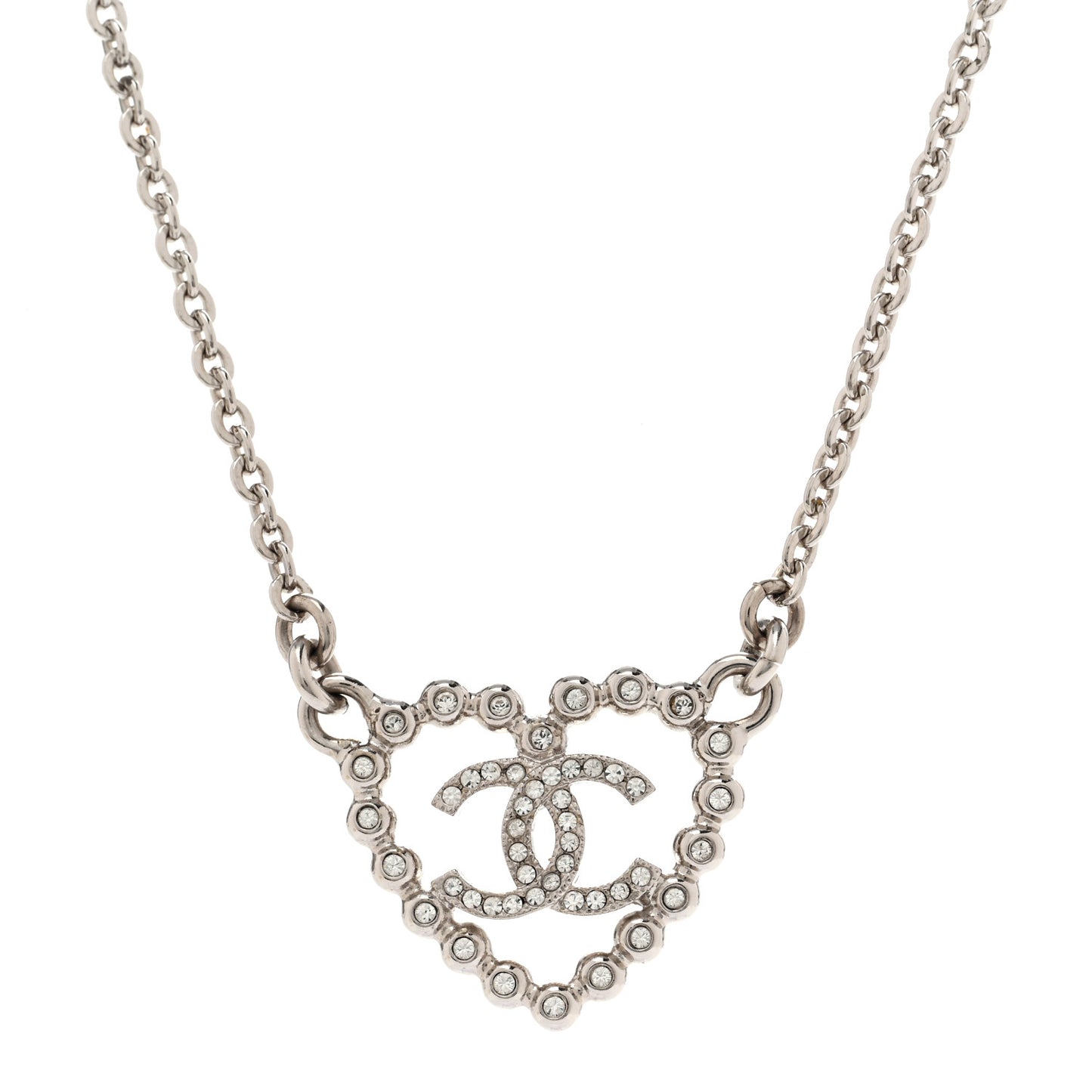 Crystal CC Heart Necklace Silver