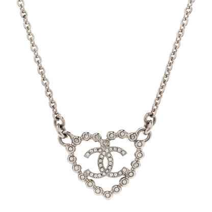 Chanel Crystal CC Heart Necklace Silver 4 of 6