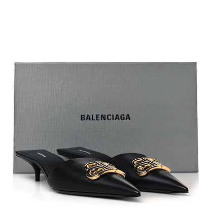 Balenciaga Soft Nappa BB Square Knife Pointed Toe 40mm Mules 38 Black 10 of 10