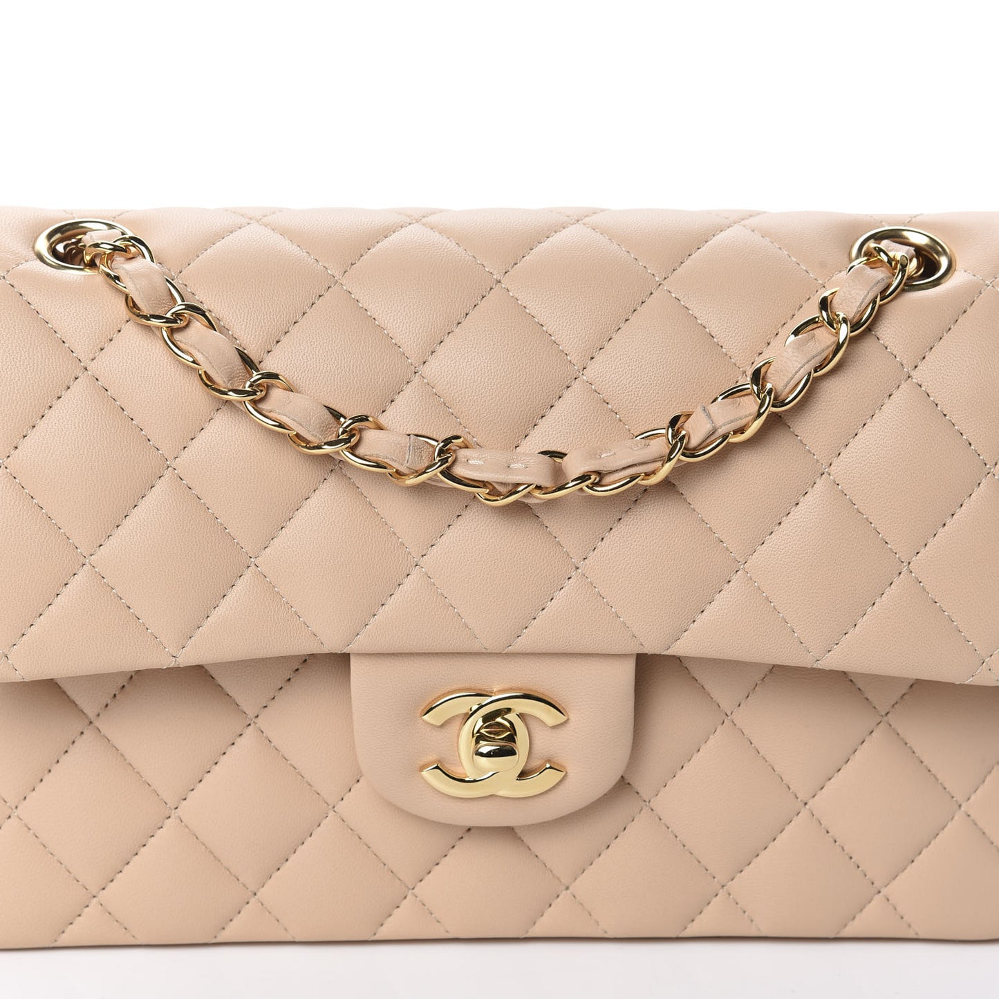 Lambskin Quilted Small Double Flap Beige