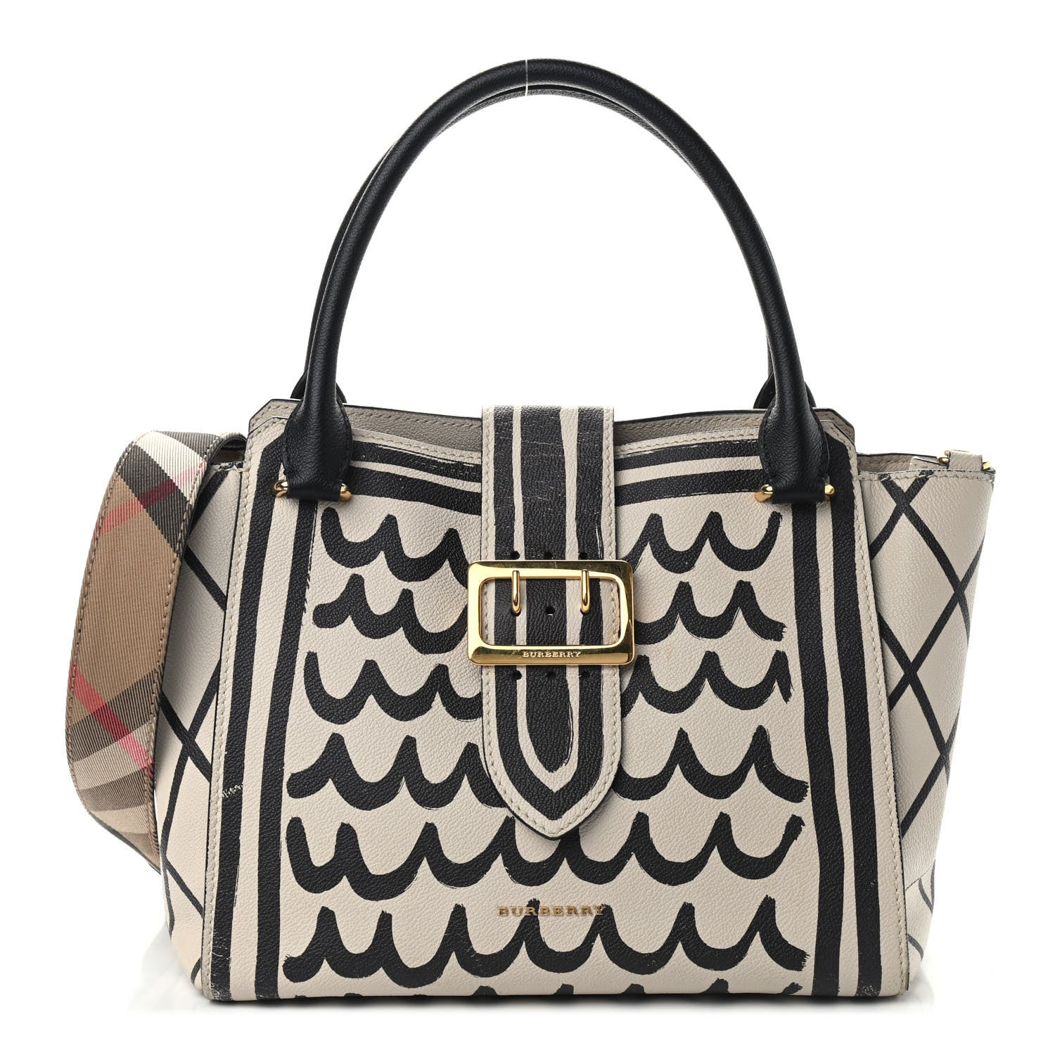 Burberry Soft Grain Calfskin L'oeil Print Medium Buckle Tote Limestone 1 of 17