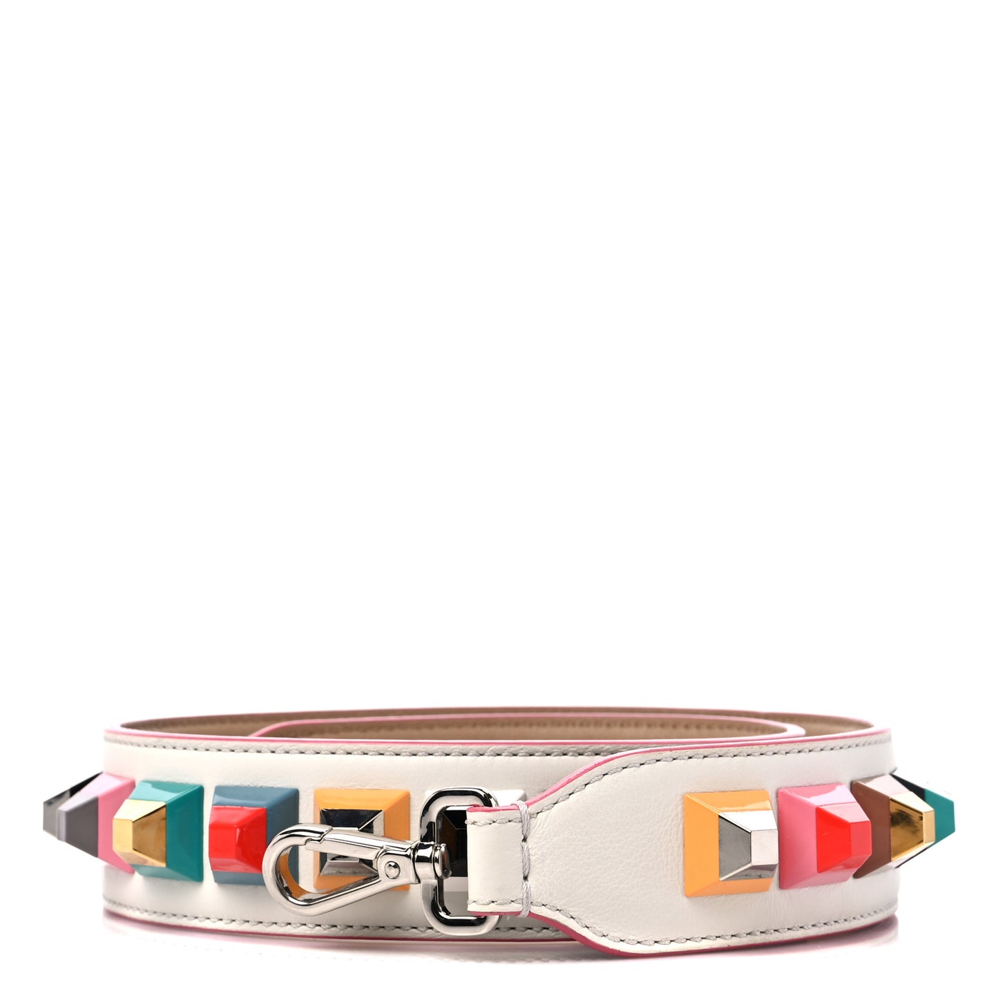 Vitello Dolce Plexiglass Bi-Color Studded Strap You White Ice Cuoio Multicolor