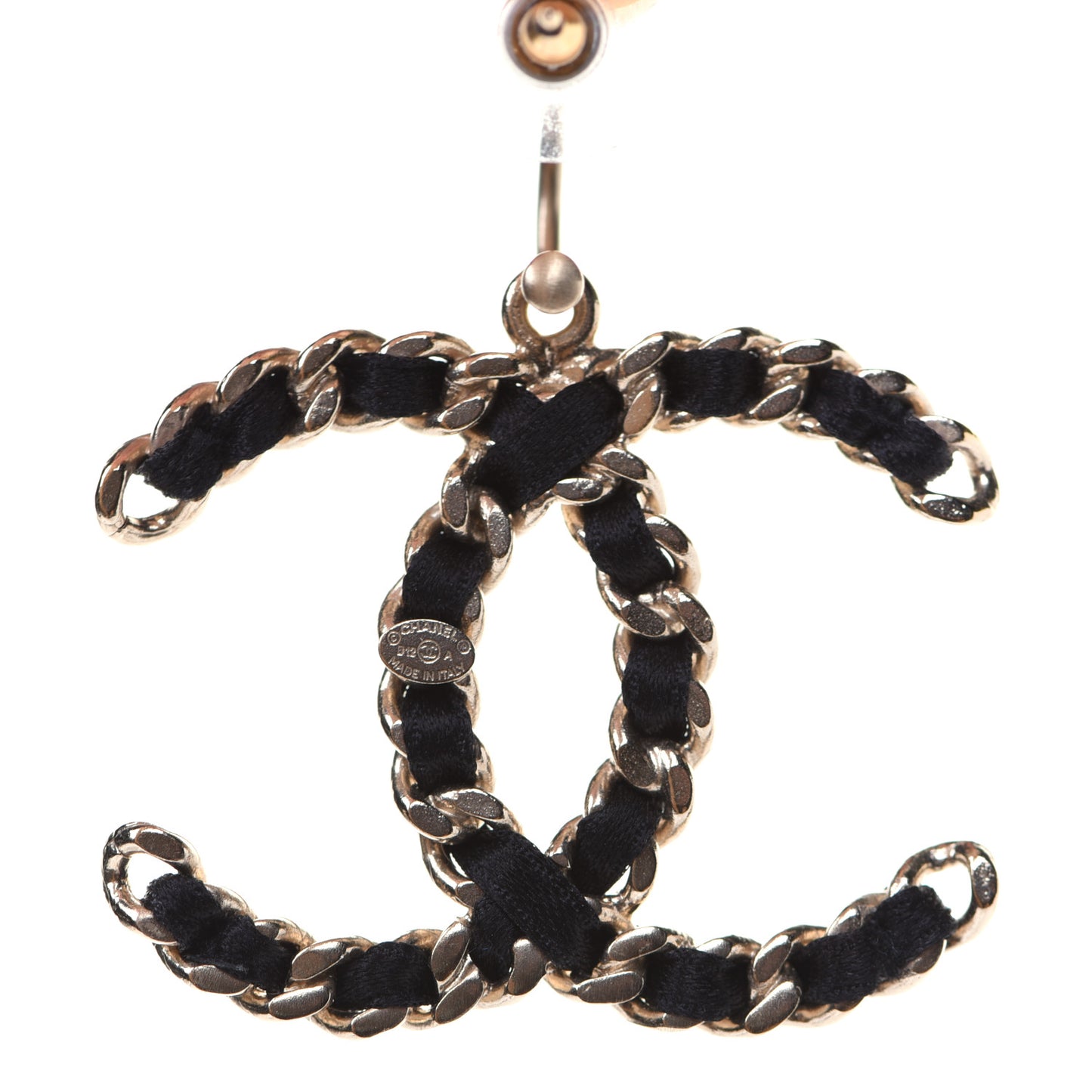 Satin CC Chain Earrings Light Gold Black