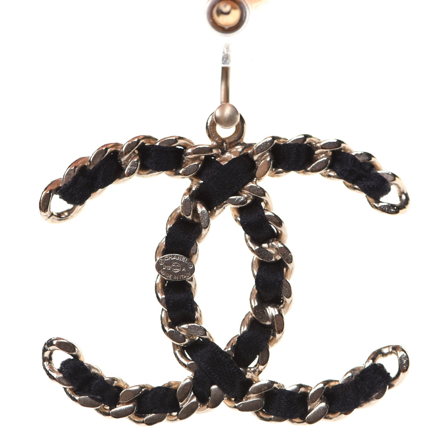 Chanel Satin CC Chain Earrings Light Gold Black 7 of 7