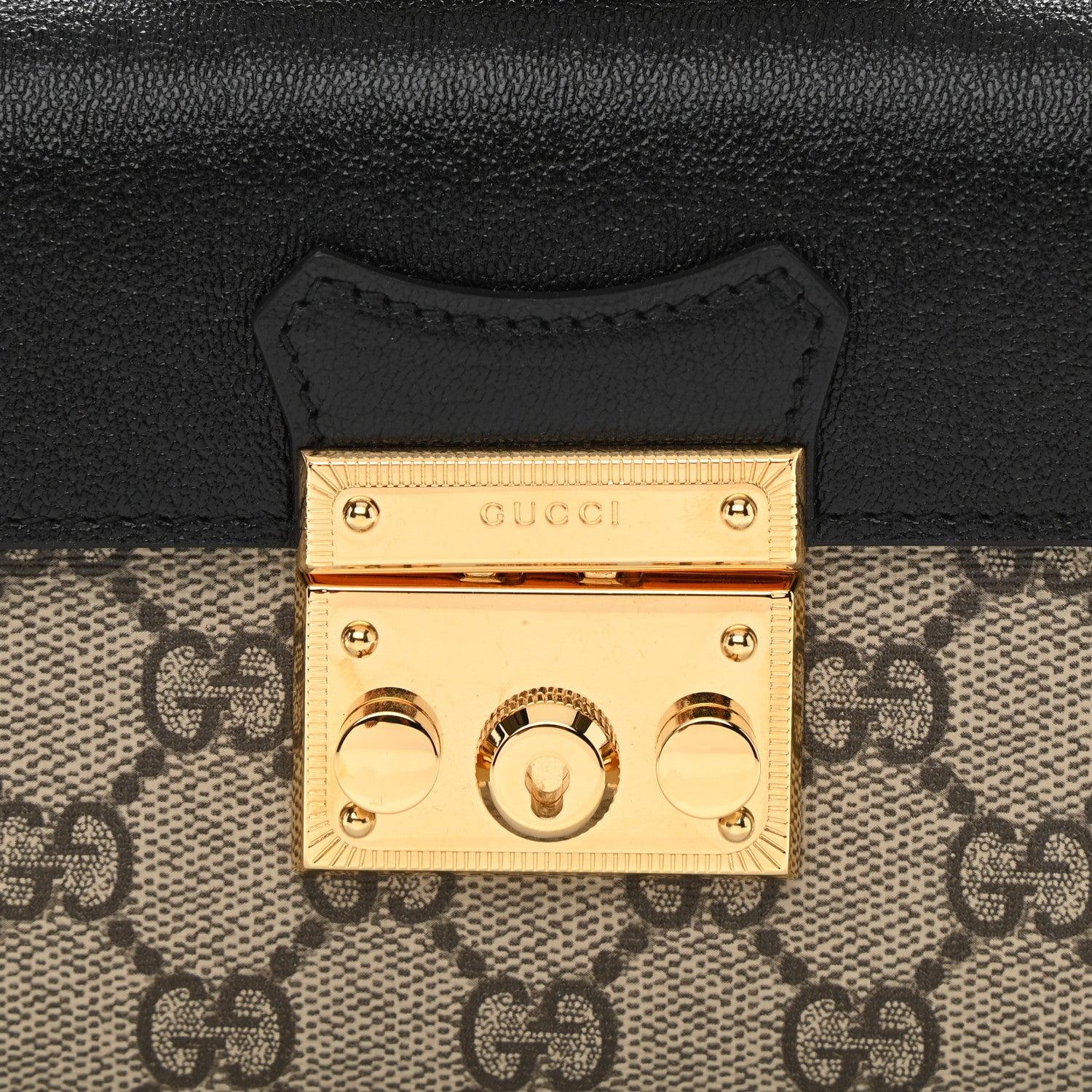 Gucci GG Supreme Monogram Calfskin Mini Padlock Top Handle Shoulder Bag Beige Black Cuir 8 of 10