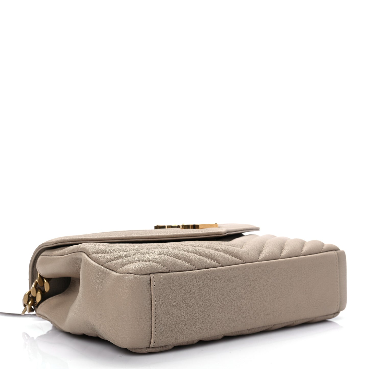 Sheepskin Matelasse Chevron Monogram Medium College Bag Dark Beige