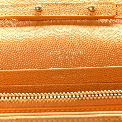 Saint Laurent Grain De Poudre Matelasse Chevron Monogram Chain Wallet Mustard 7 of 9