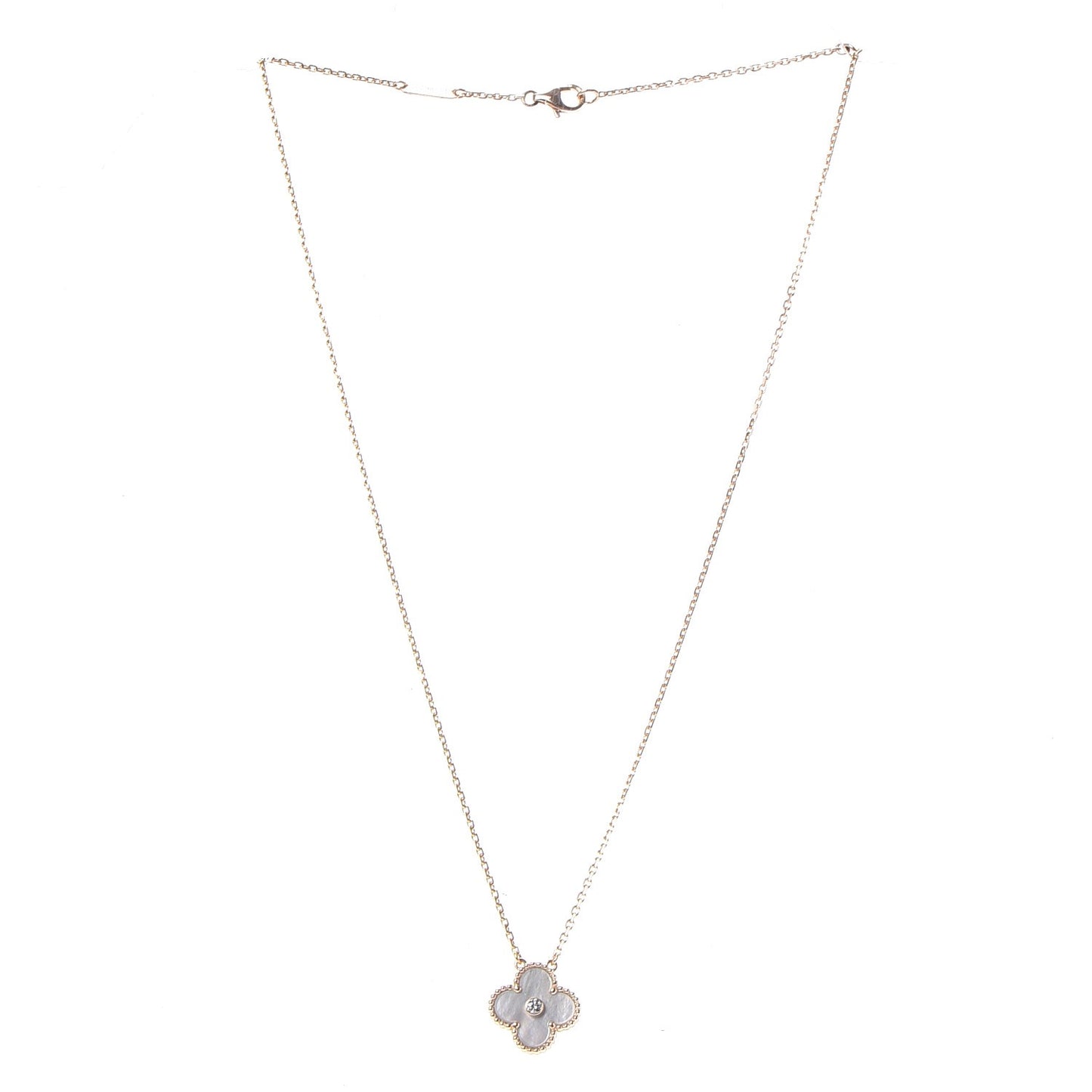 18K Rose Gold Diamond Mother of Pearl Vintage Alhambra Pendant Necklace