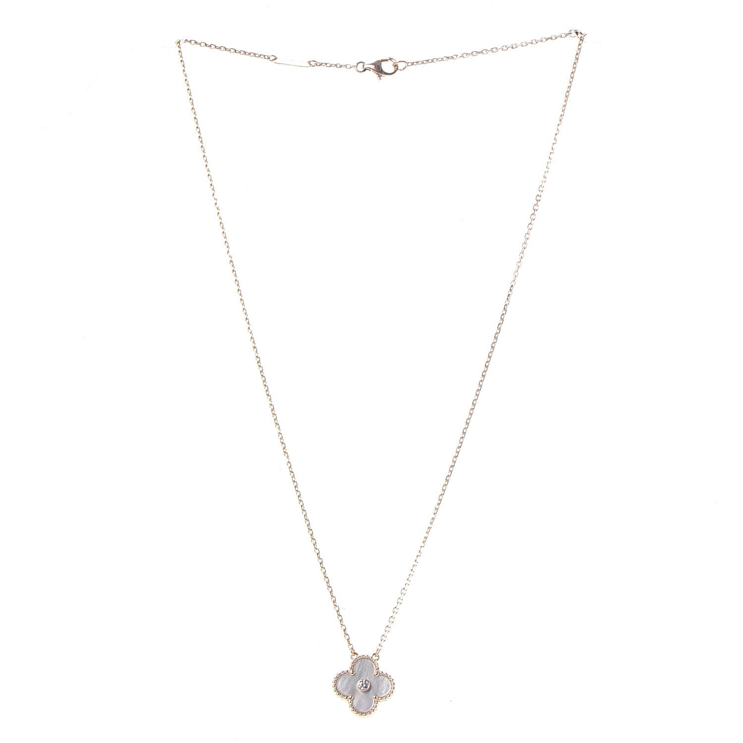Van Cleef & Arpels 18K Rose Gold Diamond Mother of Pearl Vintage Alhambra Pendant Necklace 3 of 8