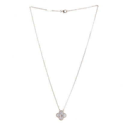 Van Cleef & Arpels 18K Rose Gold Diamond Mother of Pearl Vintage Alhambra Pendant Necklace 3 of 8