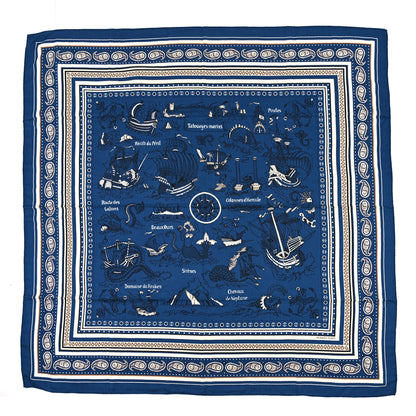 Hermes Silk Cashmere Tatouages Marins Shawl 140 Marine White 1 of 4