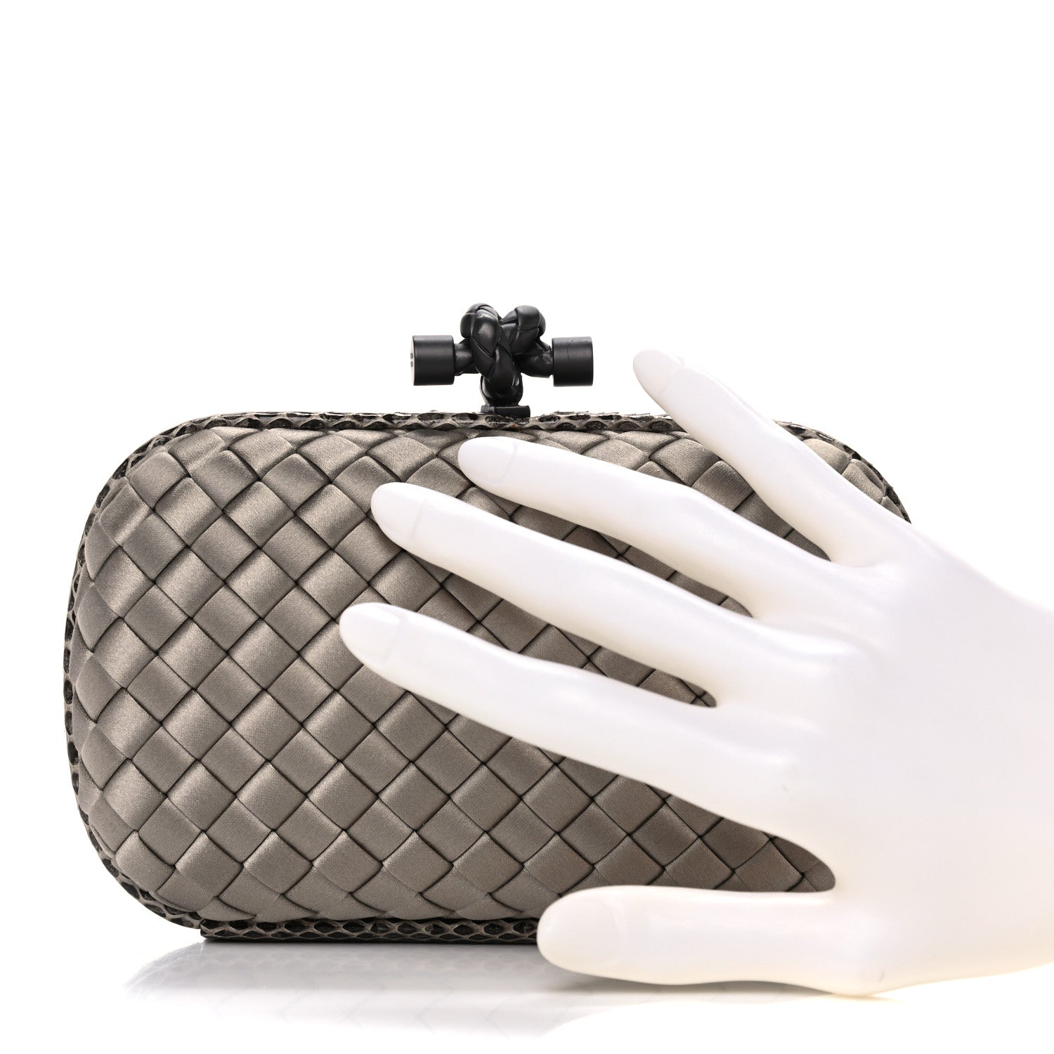 Bottega Veneta Satin Intreccio Impero Ayers Knot Clutch Taupe 2 of 10