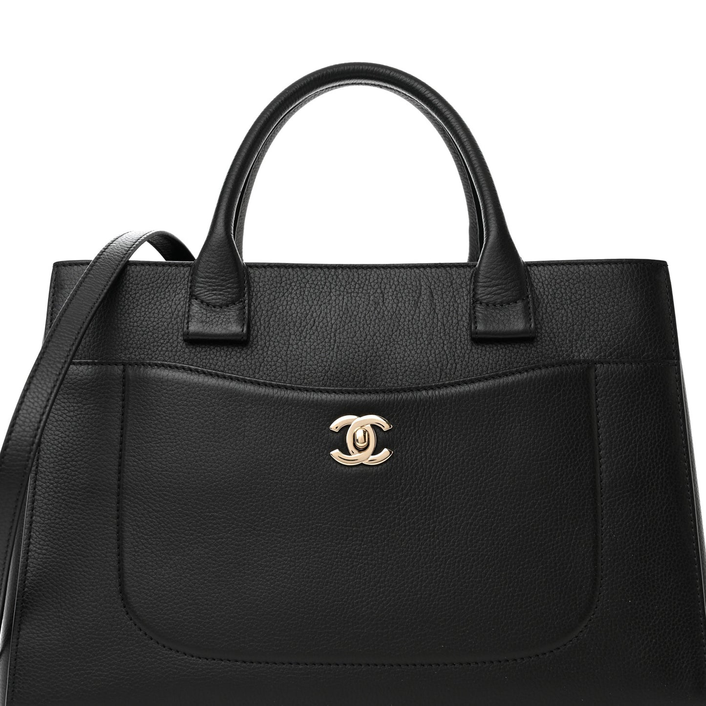 Grained Calfskin Small Neo Executive Shopper Tote Black