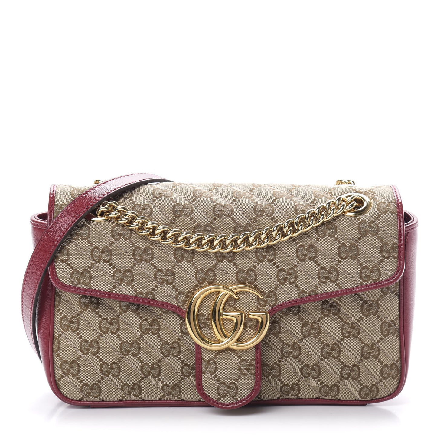 Monogram Azalea Calfskin Matelasse Diagonal Small GG Marmont Shoulder Bag Beige Ebony New Cherry Red