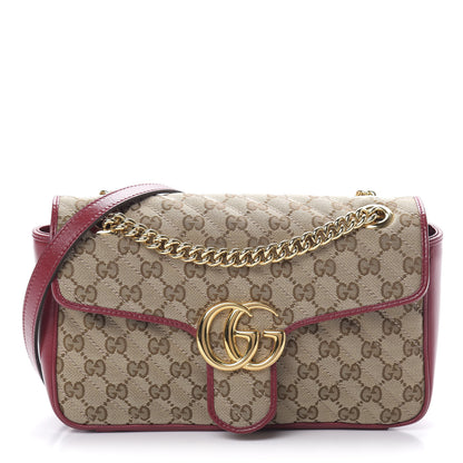 Gucci Monogram Azalea Calfskin Matelasse Diagonal Small GG Marmont Shoulder Bag Beige Ebony New Cherry Red 1 of 11