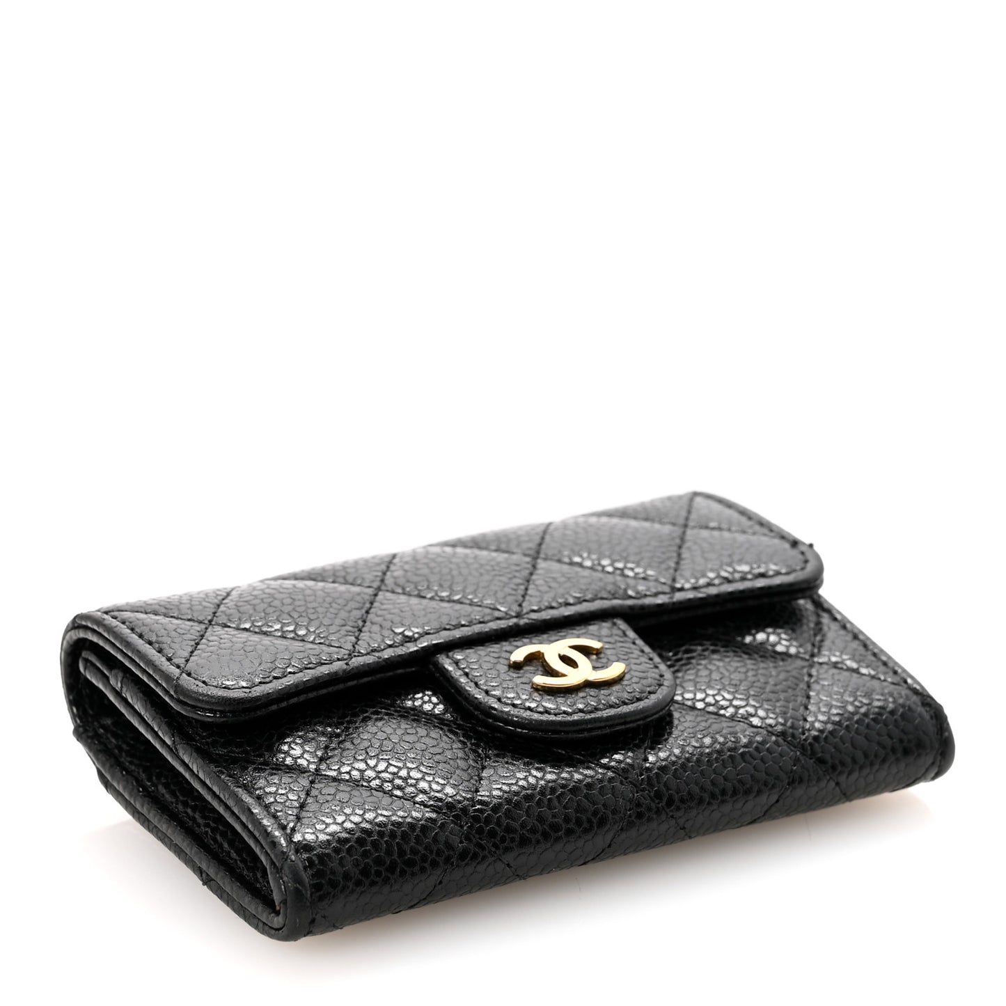 Caviar Quilted Flap Card Holder Wallet Black