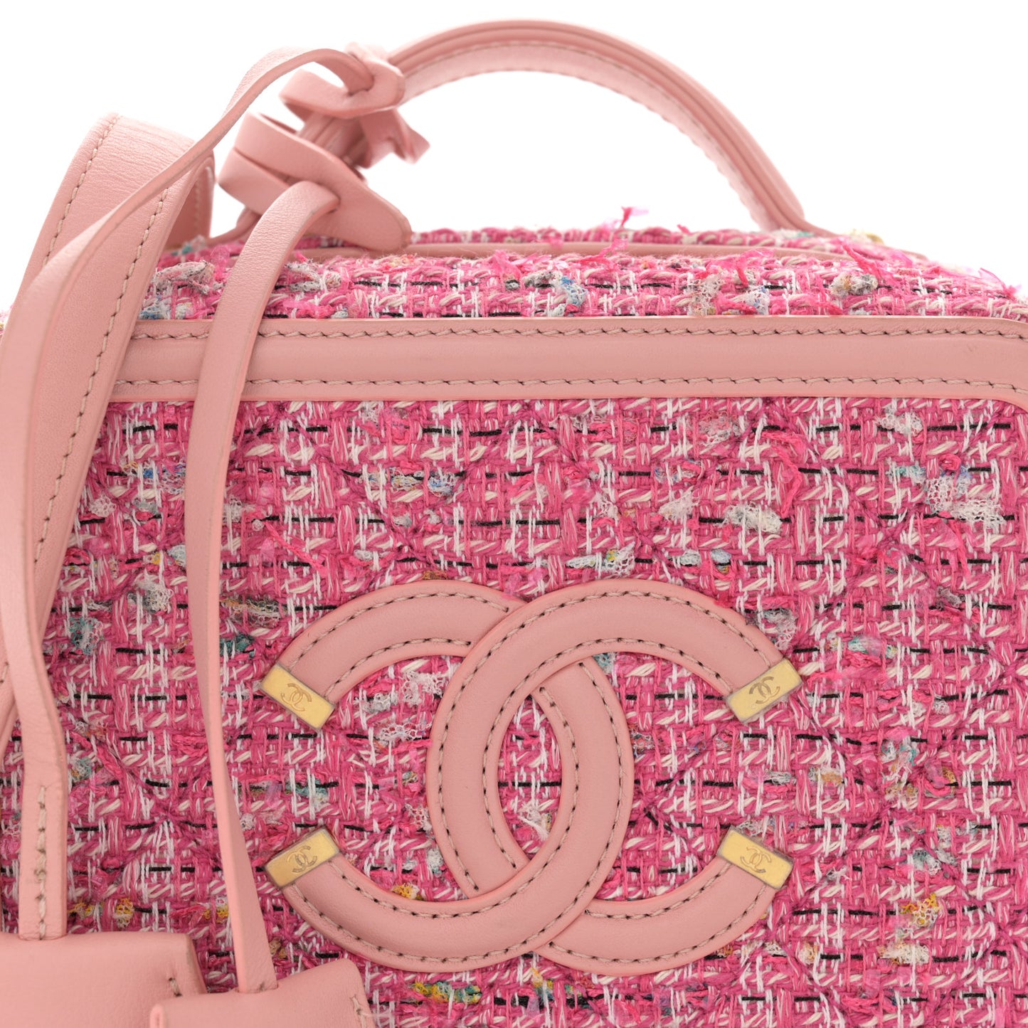 Tweed Quilted Small CC Filigree Vanity Case Pink