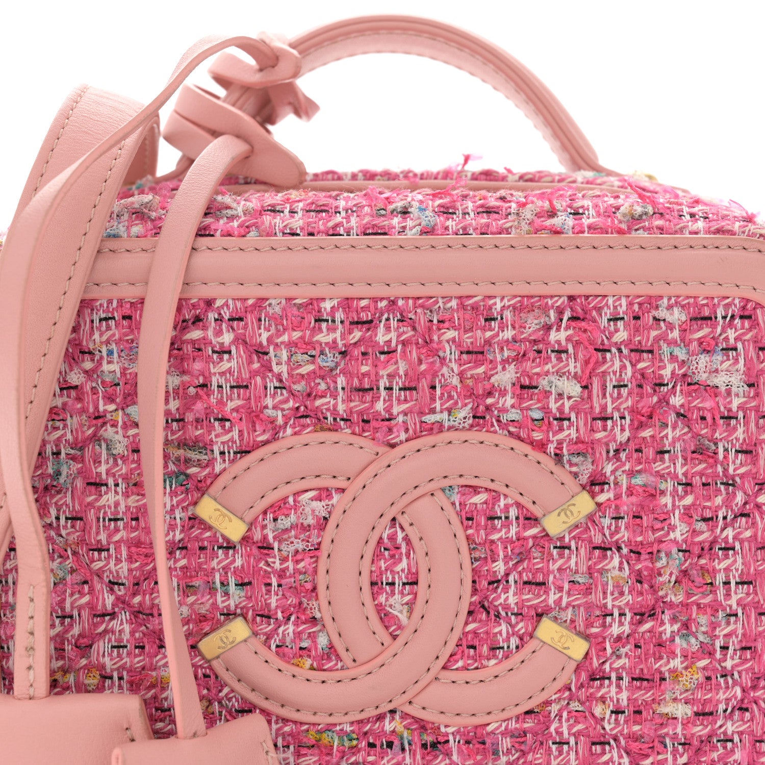 Chanel Tweed Quilted Small CC Filigree Vanity Case Pink 8 of 14