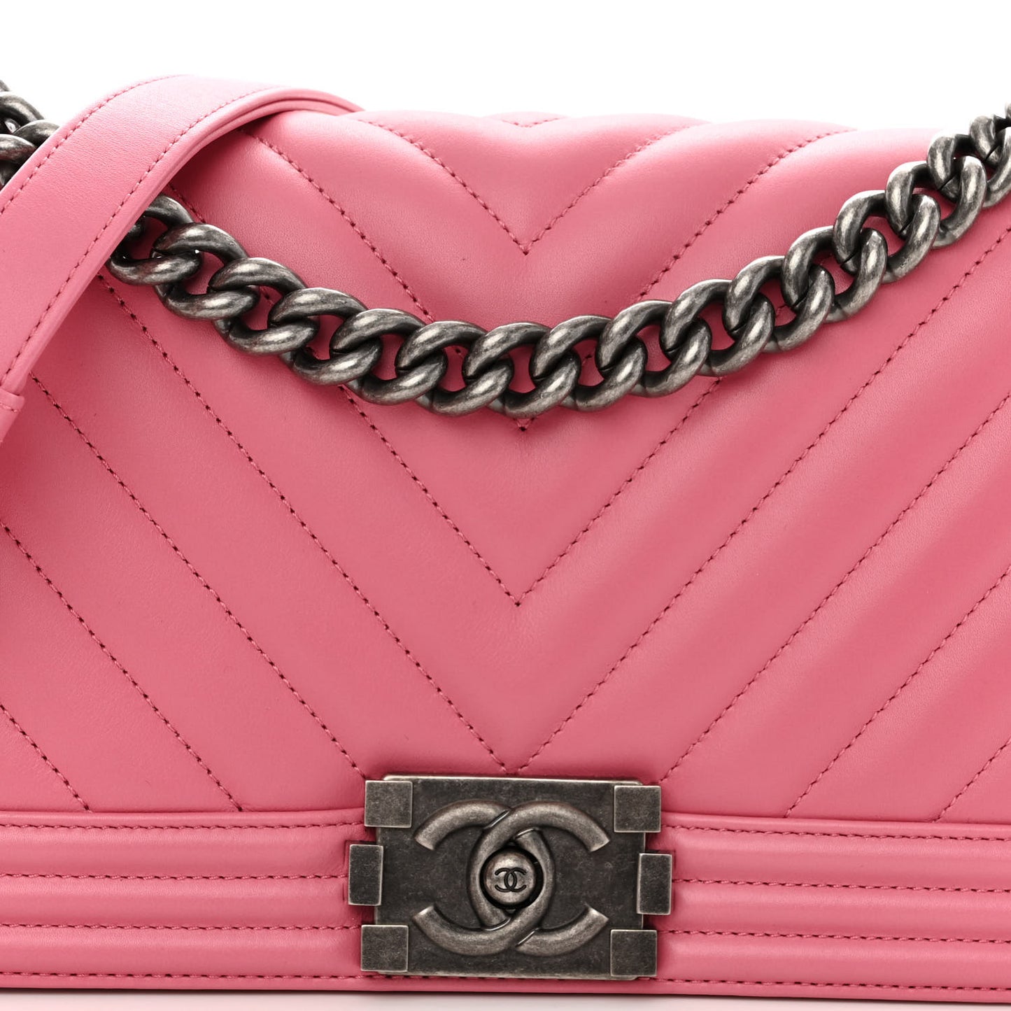Calfskin Chevron Quilted Medium Boy Flap Pink