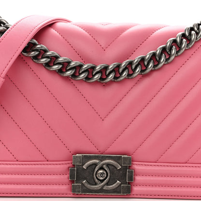 Chanel Calfskin Chevron Quilted Medium Boy Flap Pink 8 of 11