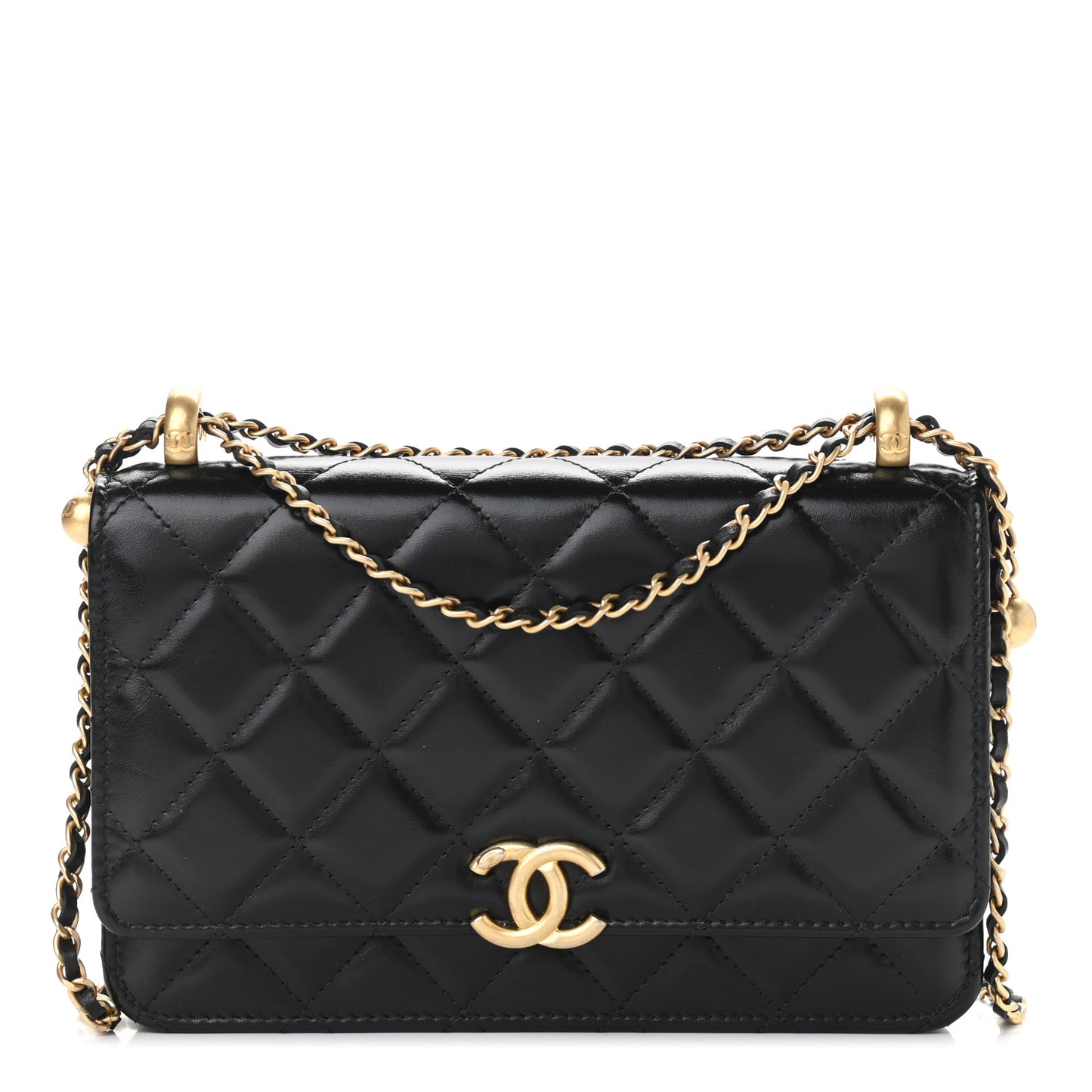 Calfskin Quilted Perfect Fit Wallet On Chain WOC Black
