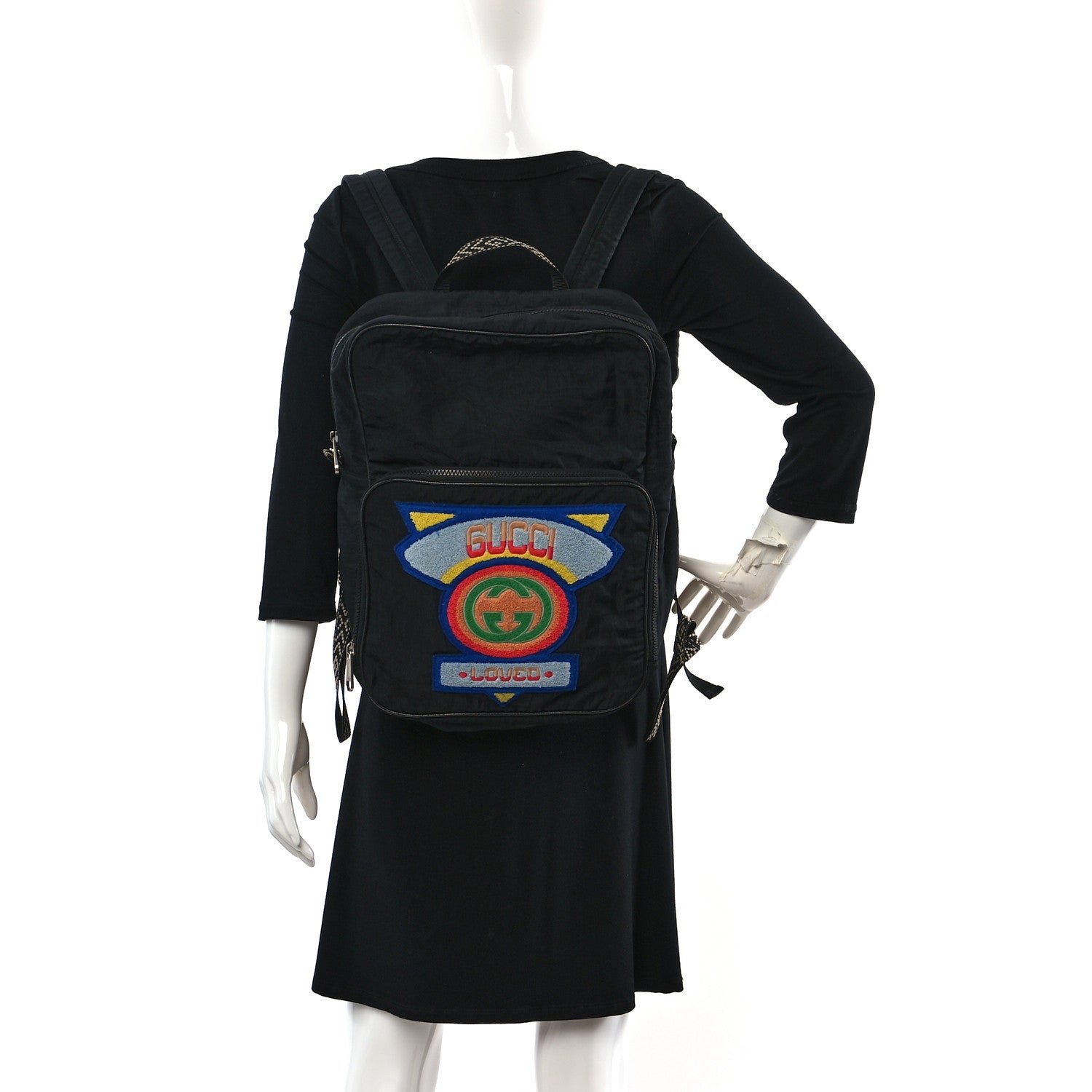 Gucci Nylon Twill 80s Logo Patch Backpack Black 3 of 11