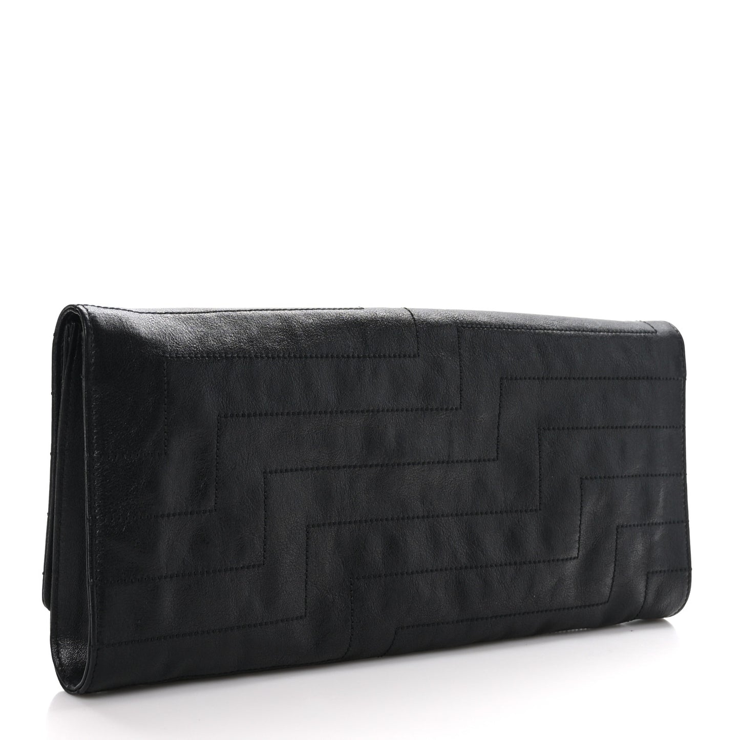 Biker Calfskin Overstitch Avenue Clutch Black