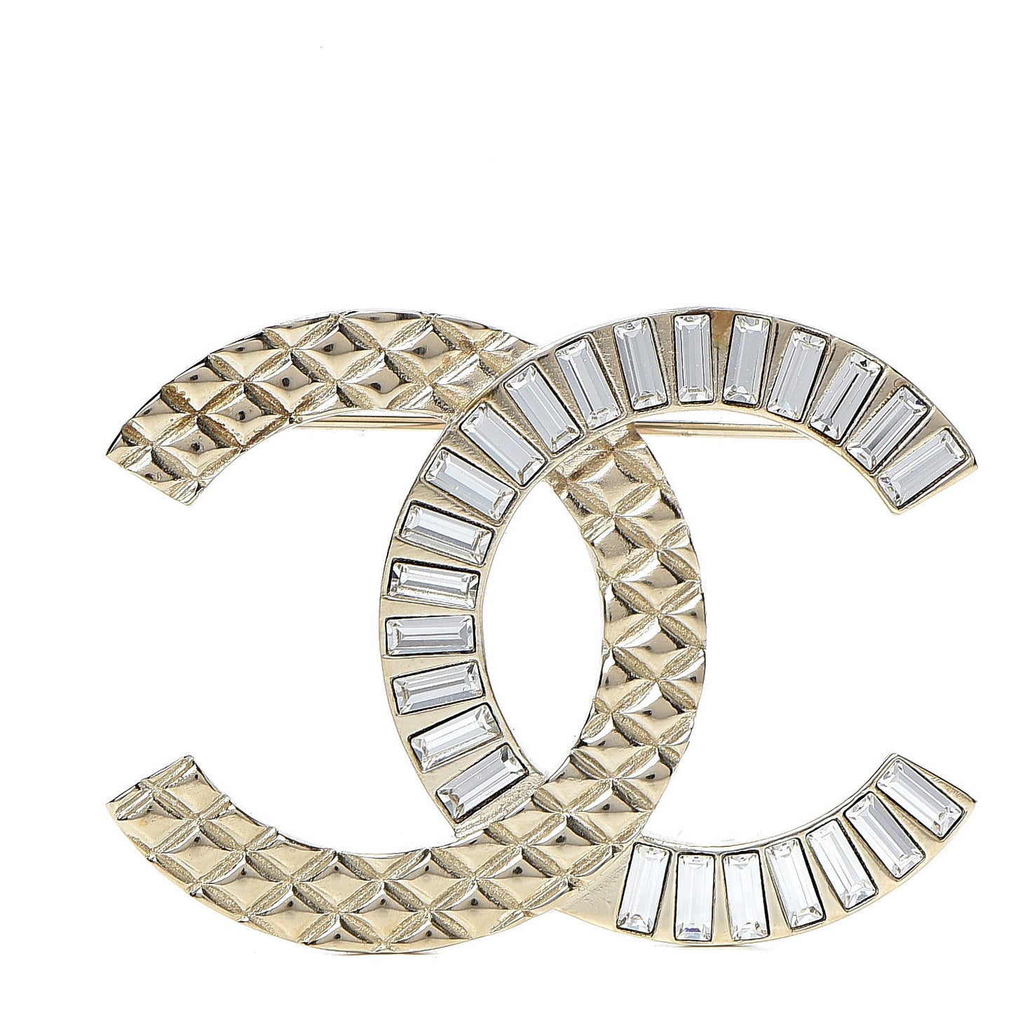 Baguette Crystal Quilted CC Brooch Gold