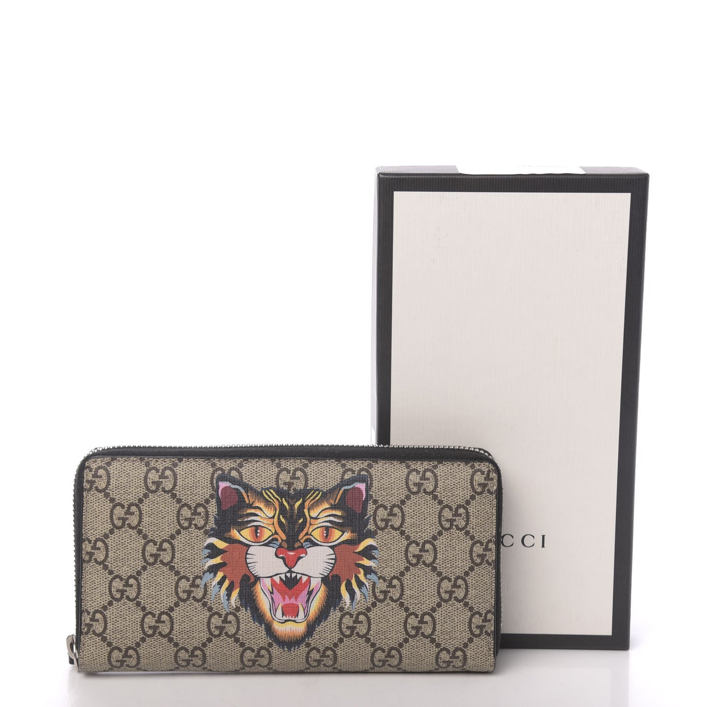GG Supreme Monogram Angry Cat Zip Around Wallet