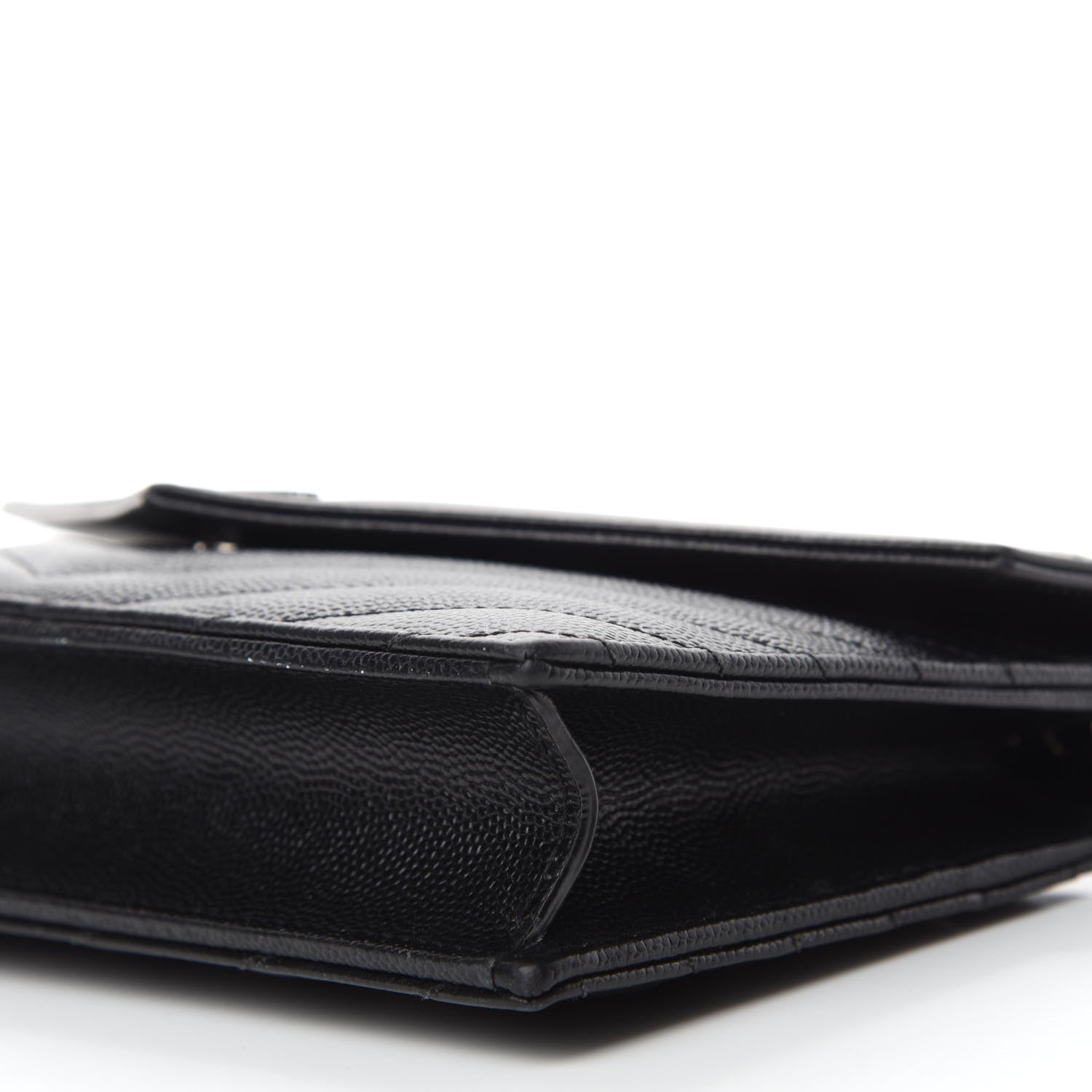 Saint Laurent Grain De Poudre Matelasse Chevron Monogram Envelope Chain Wallet Black 7 of 12