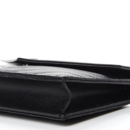 Saint Laurent Grain De Poudre Matelasse Chevron Monogram Envelope Chain Wallet Black 7 of 12