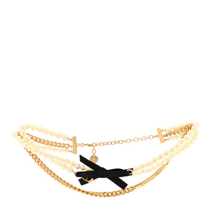 Christian Dior Metal Pearl Satin Le Noeud de Dior Choker Necklace Gold Black 1 of 5