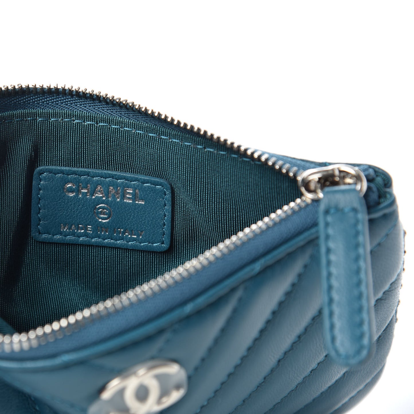 Lambskin Chevron Quilted Studded Small Cosmetic Case Blue