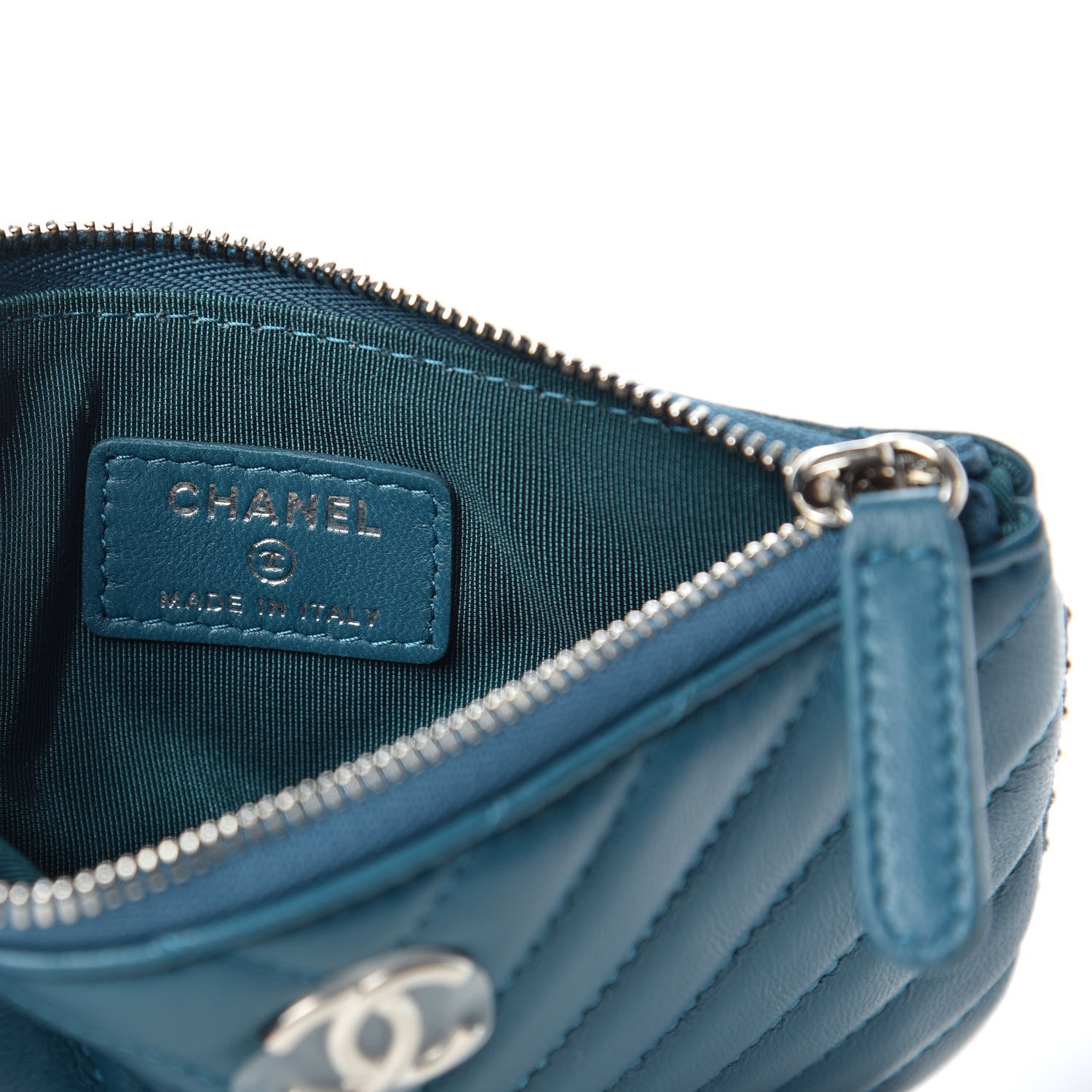 Chanel Lambskin Chevron Quilted Studded Small Cosmetic Case Blue 6 of 8