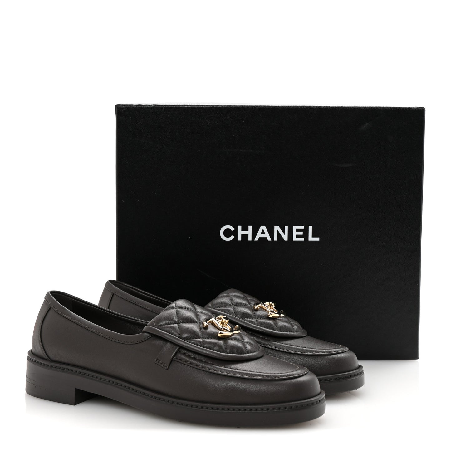 Lambskin Quilted CC Turnlock Loafers 38.5 Dark Brown