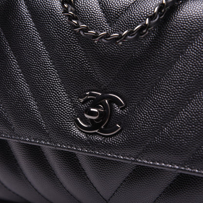Chanel Caviar Chevron Quilted Mini Coco Handle Flap So Black 12 of 14