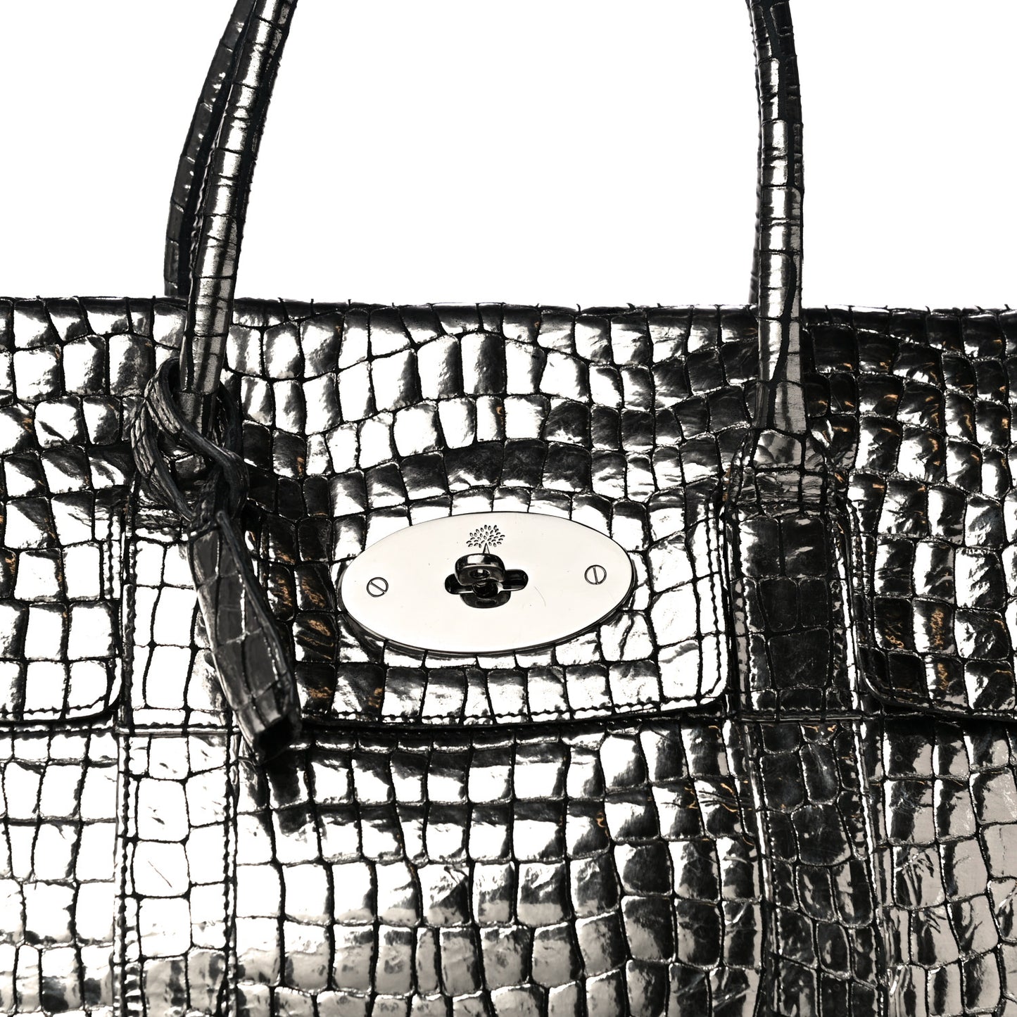 Metallic Crocodile Embossed Calfskin Bayswater Silver