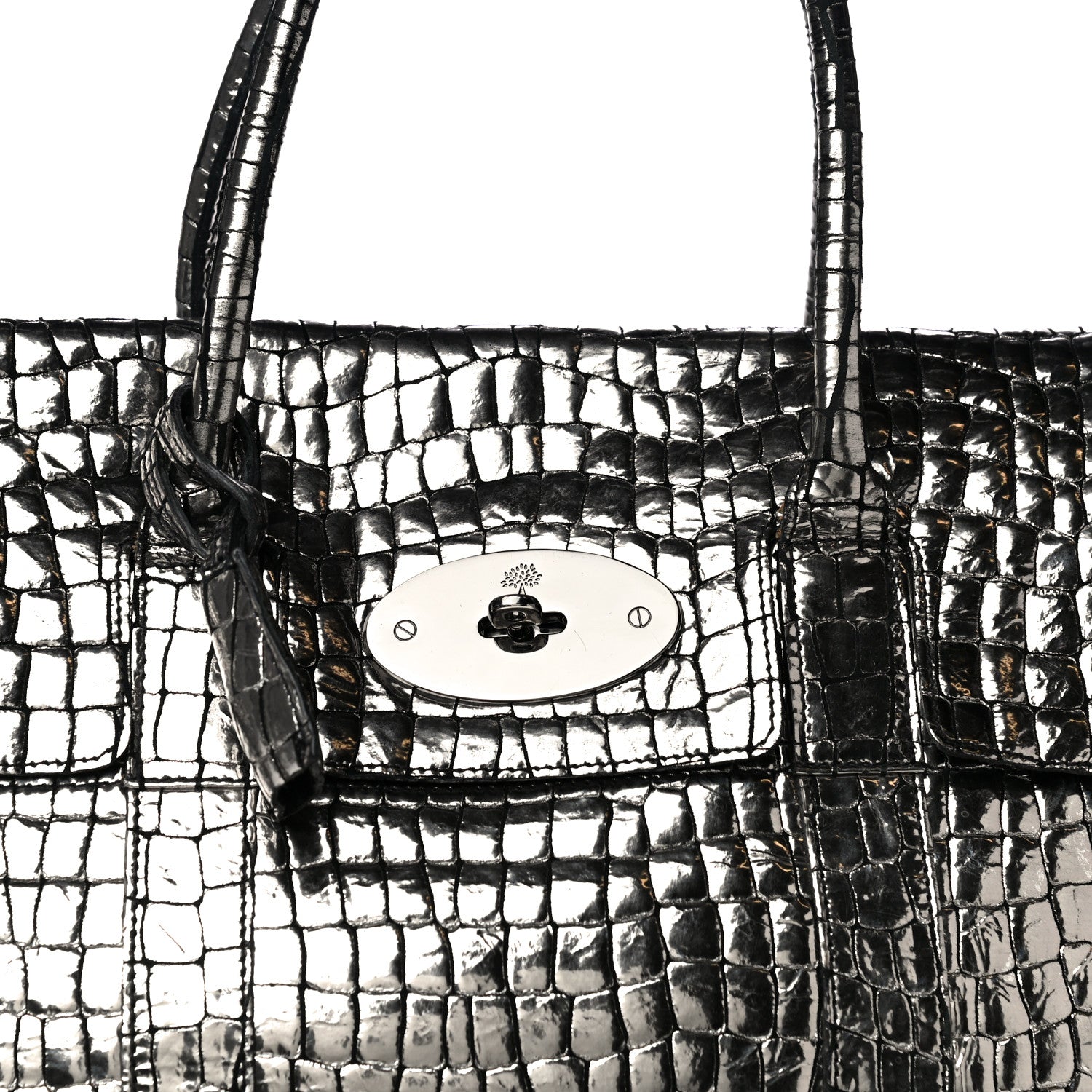 Mulberry Metallic Crocodile Embossed Calfskin Bayswater Silver 7 of 11