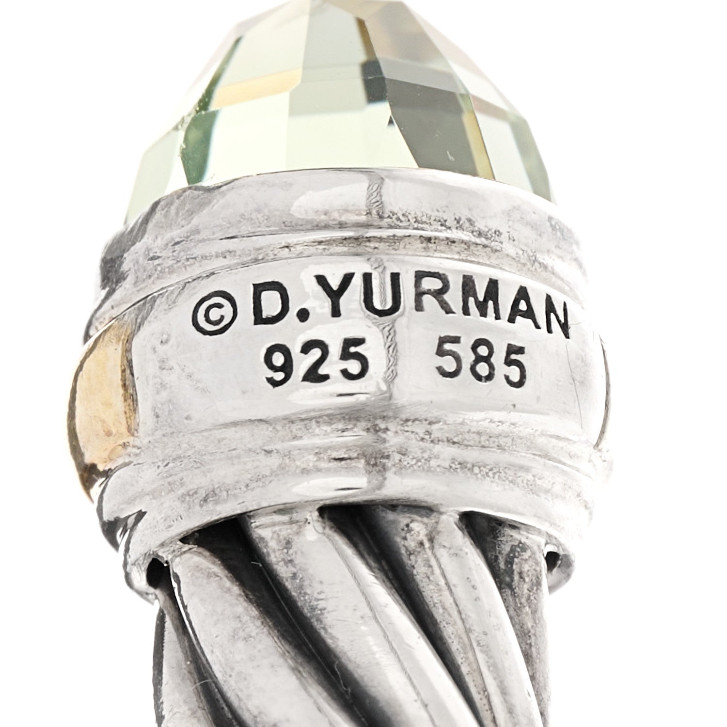 David Yurman Sterling Silver 14K Yellow Gold Prasiolite 7mm Cable Classics Bracelet 3 of 3