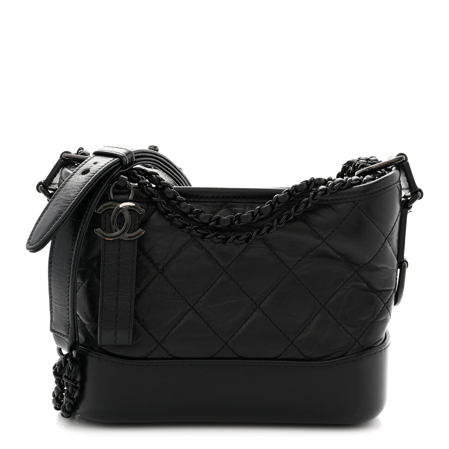 Aged Calfskin Quilted Small Gabrielle Hobo So Black