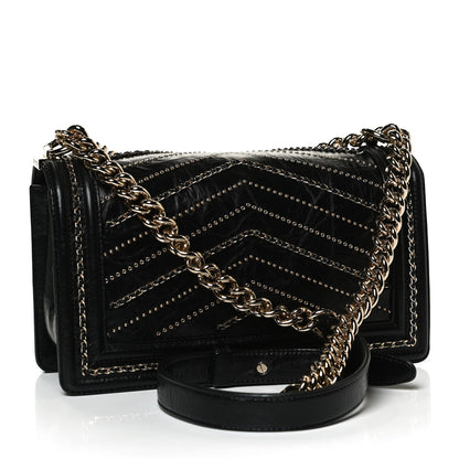 Chanel Crumpled Calfskin Chevron Chain Medium Boy Flap Black 3 of 12