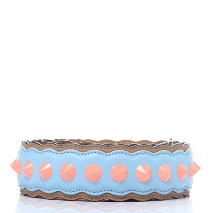 Fendi Vitello Dolce Scalloped Spike Studded Strap You Blue Brown 2 of 4