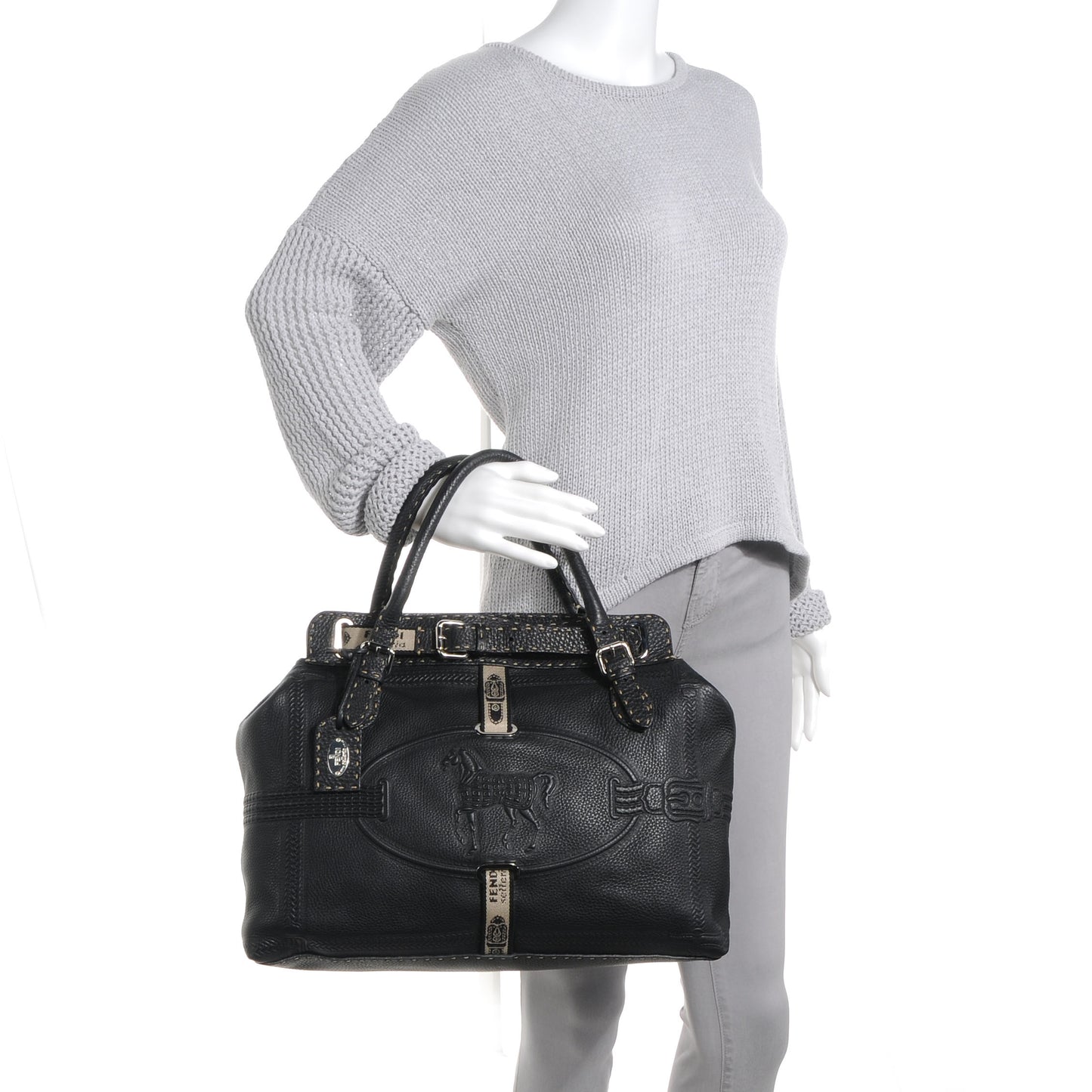 Calfskin Romano Selleria Villa Borghese Tote Black