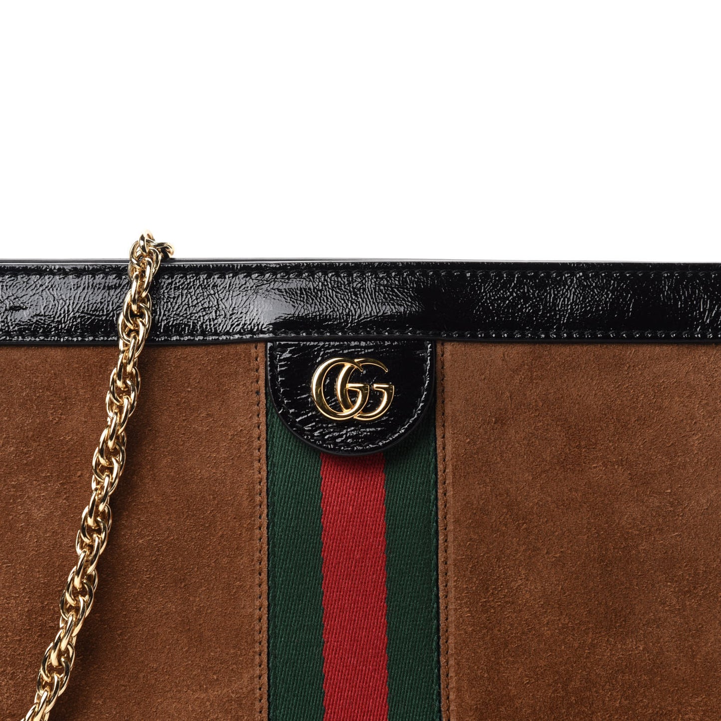 Suede Patent Web Small Ophidia Chain Shoulder Bag Nocciola Black
