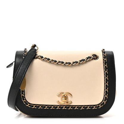 Chanel Lambskin Caviar Lovely Chains Flap Shoulder Bag Ivory Black 1 of 10